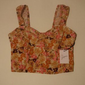 Japna Pink and Tan Floral Pattern Crop Top New with tags size L